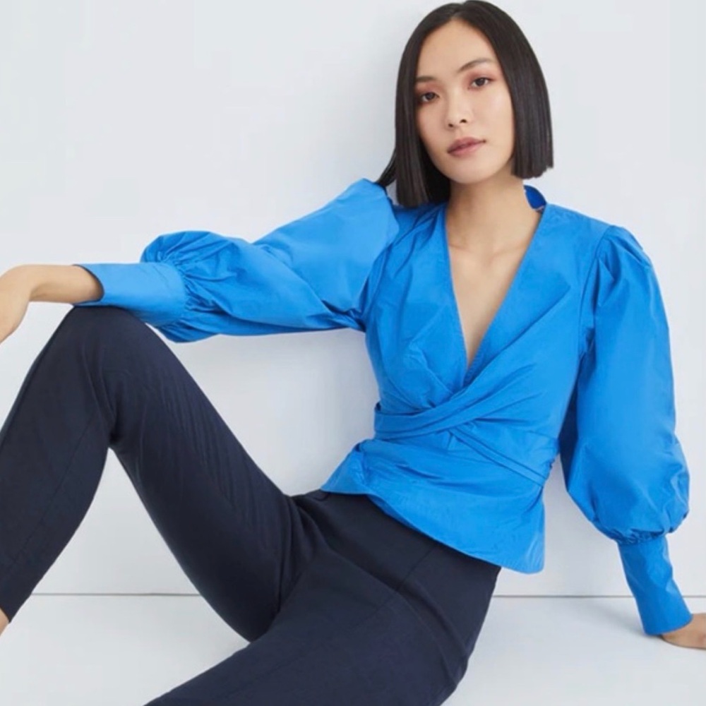 NWT Veronica Beard Seema Wrap Blouse in Bluebell Size 8